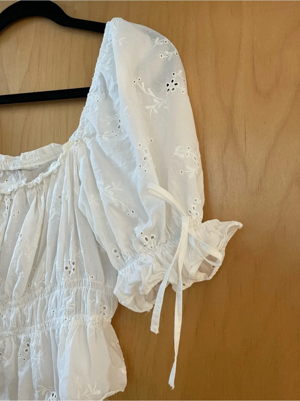 Reformation White Eyelet Puff-Sleeve Peasant Blouse